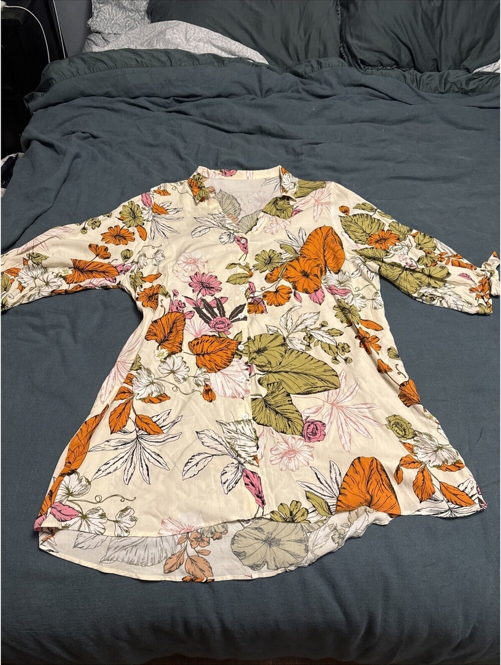 Amazon Fashion Orange Pink Floral 3/4 Sleeve Shirt Dress XXL
